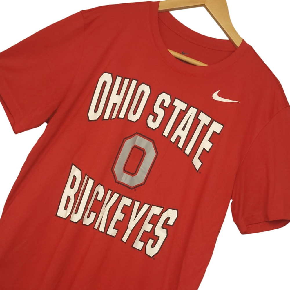 Nike Dri Fit Mens Ohio State Buckeyes Football T-Shirt Sz Large Athletic Cut Red